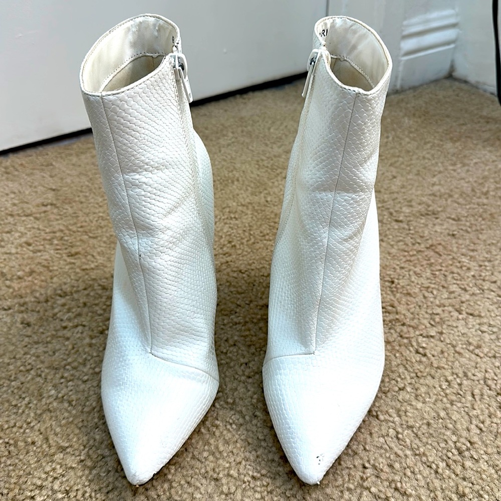 Princess Polly white snake skin booties